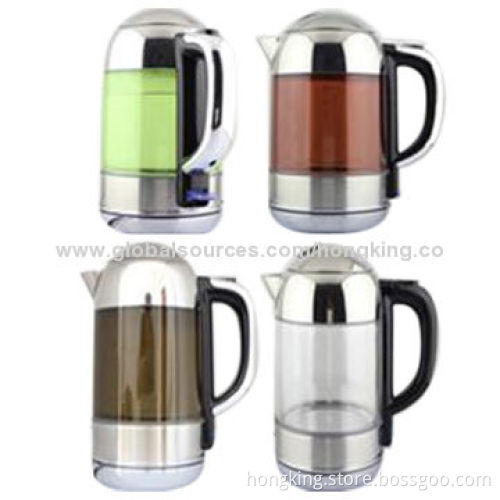 Glass Kettle with PC Double Wall Body, Cool Touch, Stainless Steel Lid, 1.5L, Pass 1m Drop Test